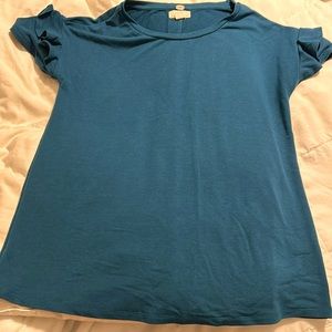 Cupio - S/S Crew Neck Teal Ruffle Sleeve Top - Medium